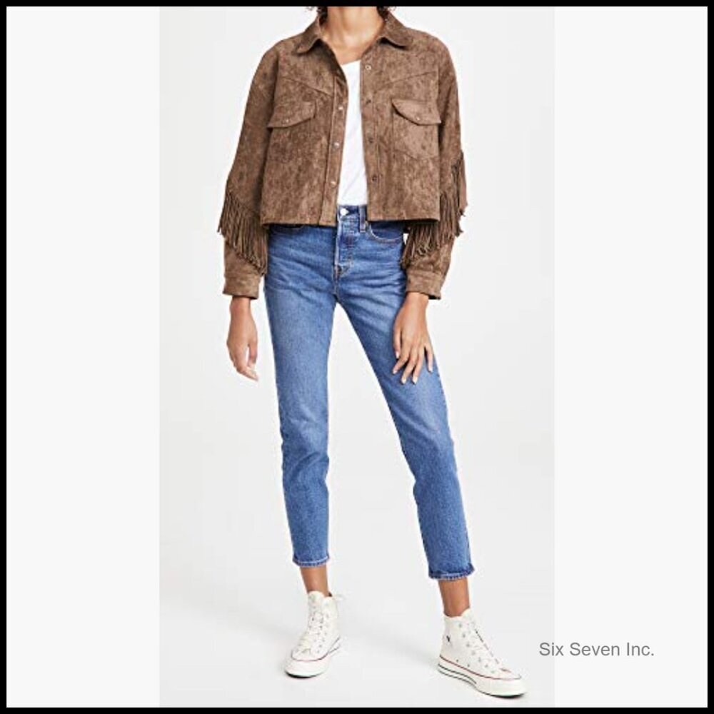 Faux Suede Fringe Jacket with Snap Closure Front - Picture 6 of 7
